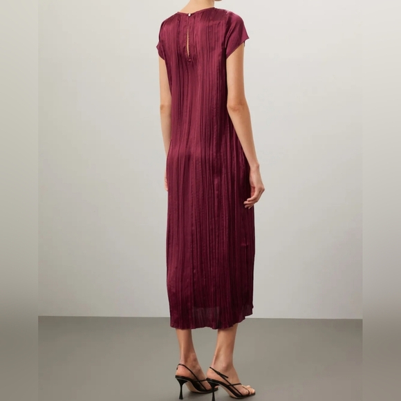 Madewell Women's Short-Sleeve Silky Slip Midi Dress in Plissé, Dark Red, XS NWOT - Picture 4 of 13